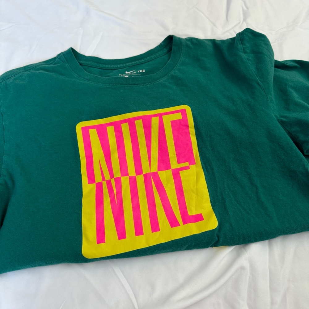 Nike Teal Tee with Neon Pink and Yellow Logo